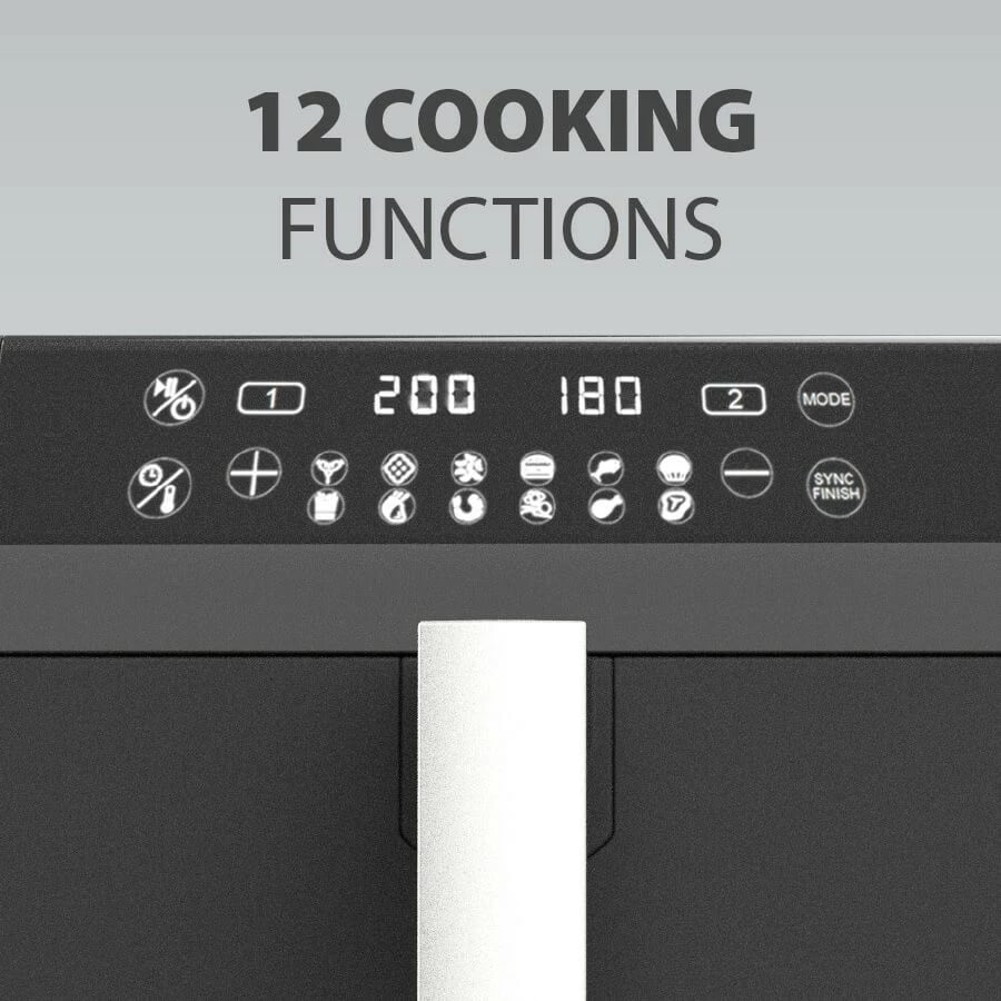 Fritezë ajri vertikale pa vaj, Feel-Maestro MR-761, 10 L (2x5 L), 2400W, 12 programe, ekran LCD, e zezë