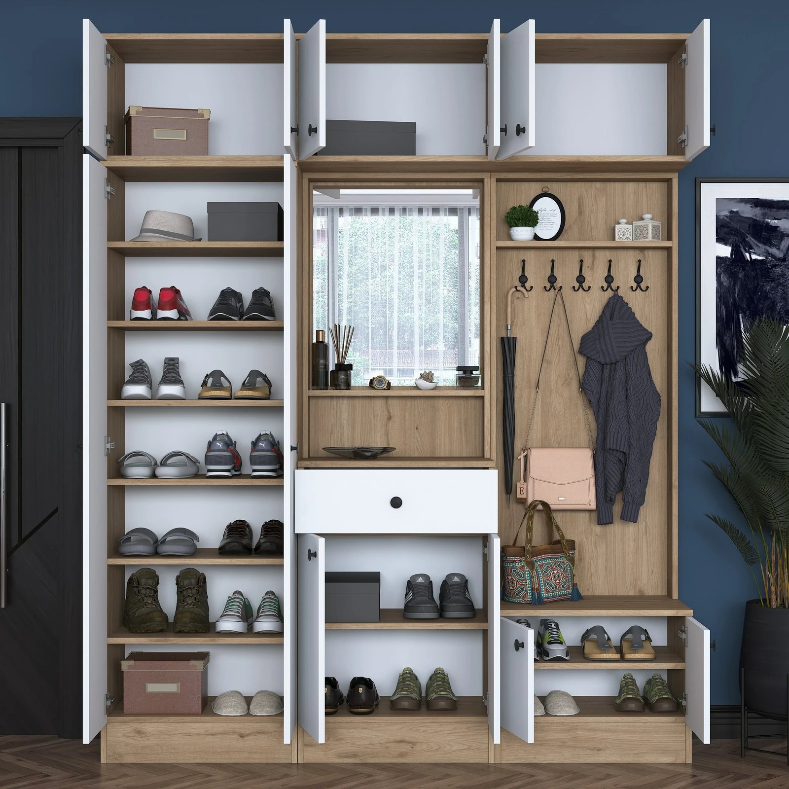 Stendë për korridor, dizajn skandinav, ngjyrë arrë dhe e bardhë, Skye Decor, EA104 - 2421