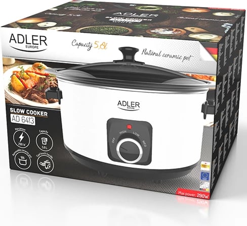 Gatues i ngadalshëm, Adler AD 6413, 5.8L, 290W, enë qeramike, i bardhë