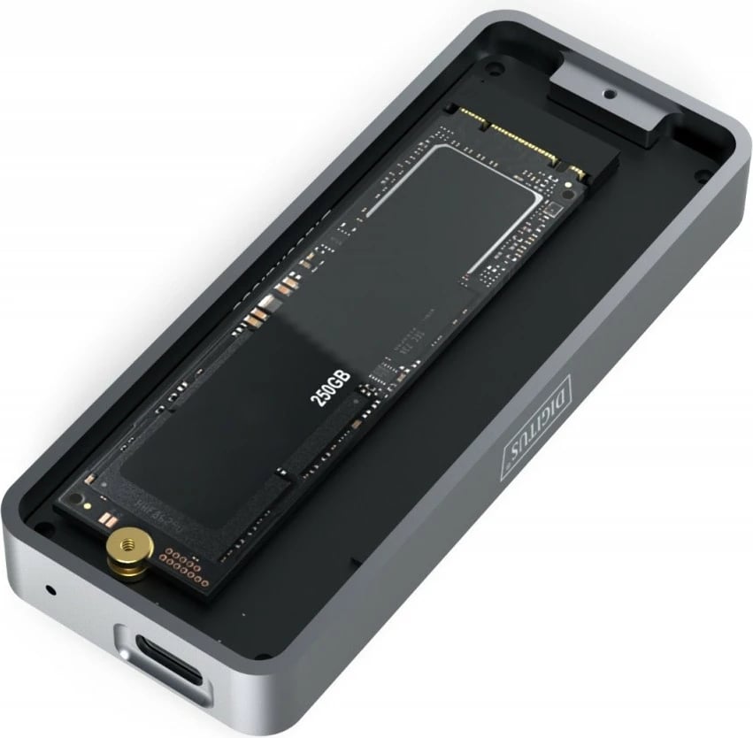 Kasë Digitus DA-71157 për SSD M.2 NVMe, USB 3.2 Type C, 20 Gb/s, Alumini, Gri