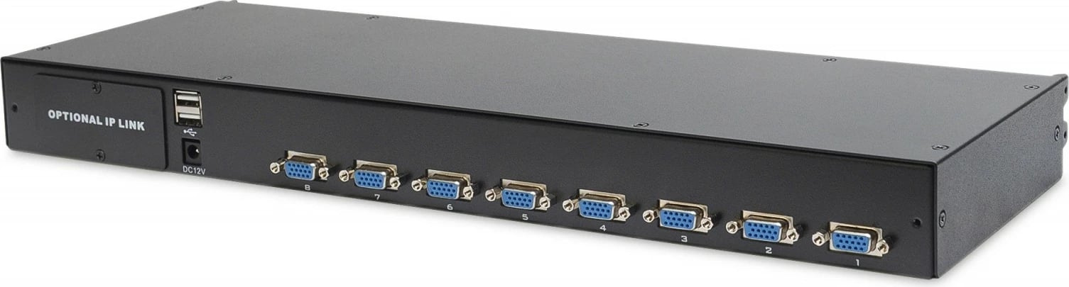 Konsolë rack Digitus DS-72211-2US me ekran 19", KVM 8 porta, tastierë US, touchpad, e zezë, set komplet me kabllo