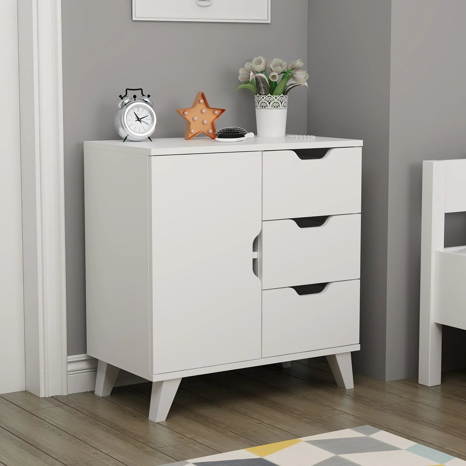 Komodë Skye Decor, Valencia 3+1, e bardhë