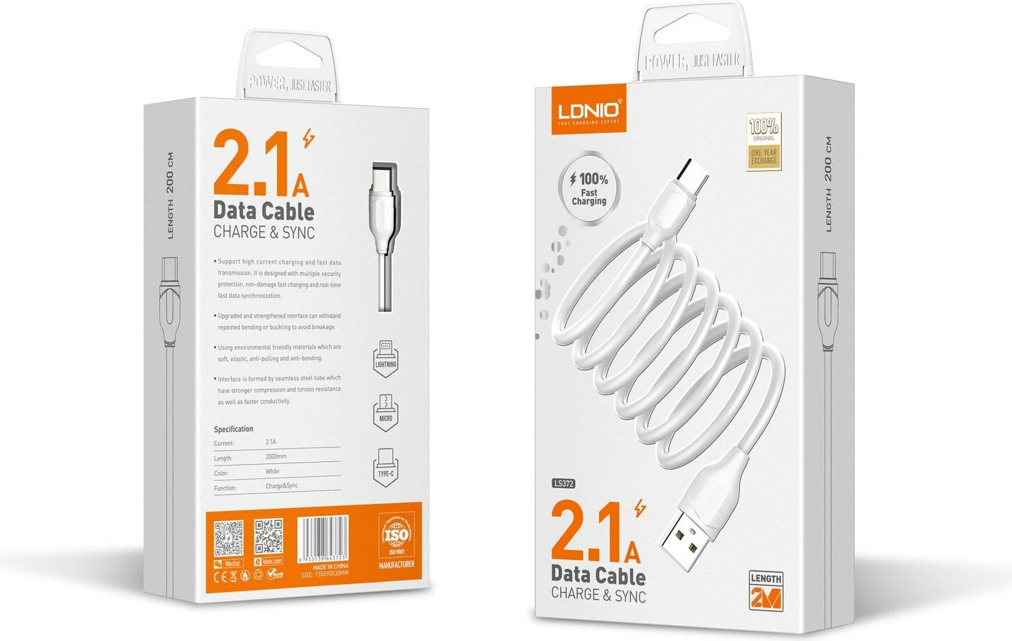 Kabllo E Karikimit LDNIO LS372 (Bardhë) Kabllo E Karikimit LDNIO LS372 (Bardhë)