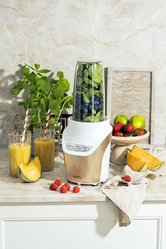 Blender personal, Adler Camry CR 4071, 1000–1700W, 1L + 0.5L, 2 shpejtësi, Pulse, i bardhë/bezhë, set me 2 gota