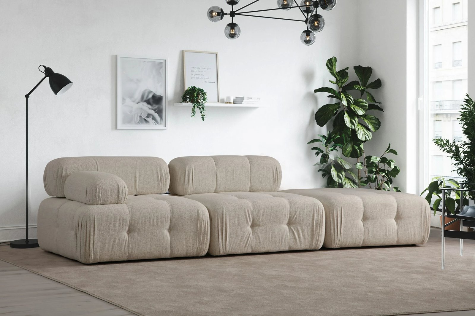 Divan treshe Atelier del Sofa, Doblo 3 vende (L1-O1-Pouffe), bouclette krem