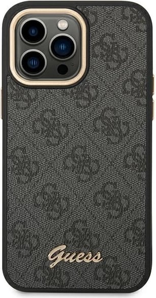 Mbështjellës Guess 4G Vintage Gold Logo për iPhone 14 Pro Max 6.7", i zi