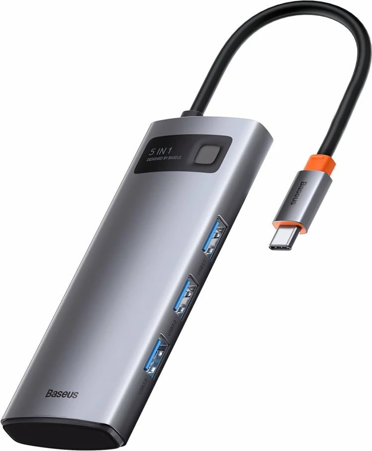 HUB Baseus Metal Gleam Series 5-in-1, CAHUB-CX0G, 100W PD, HDMI 4K, 3x USB 3.2, Gri