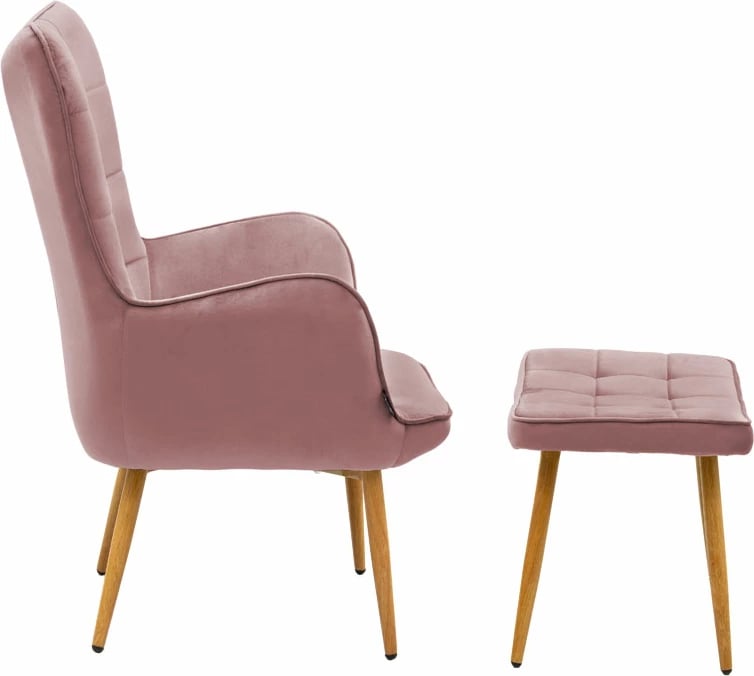 Fotelja Maddison me tabure-këmbë, kadife, ngjyrë molle të kalbur-natyrale, 68x72x98cm