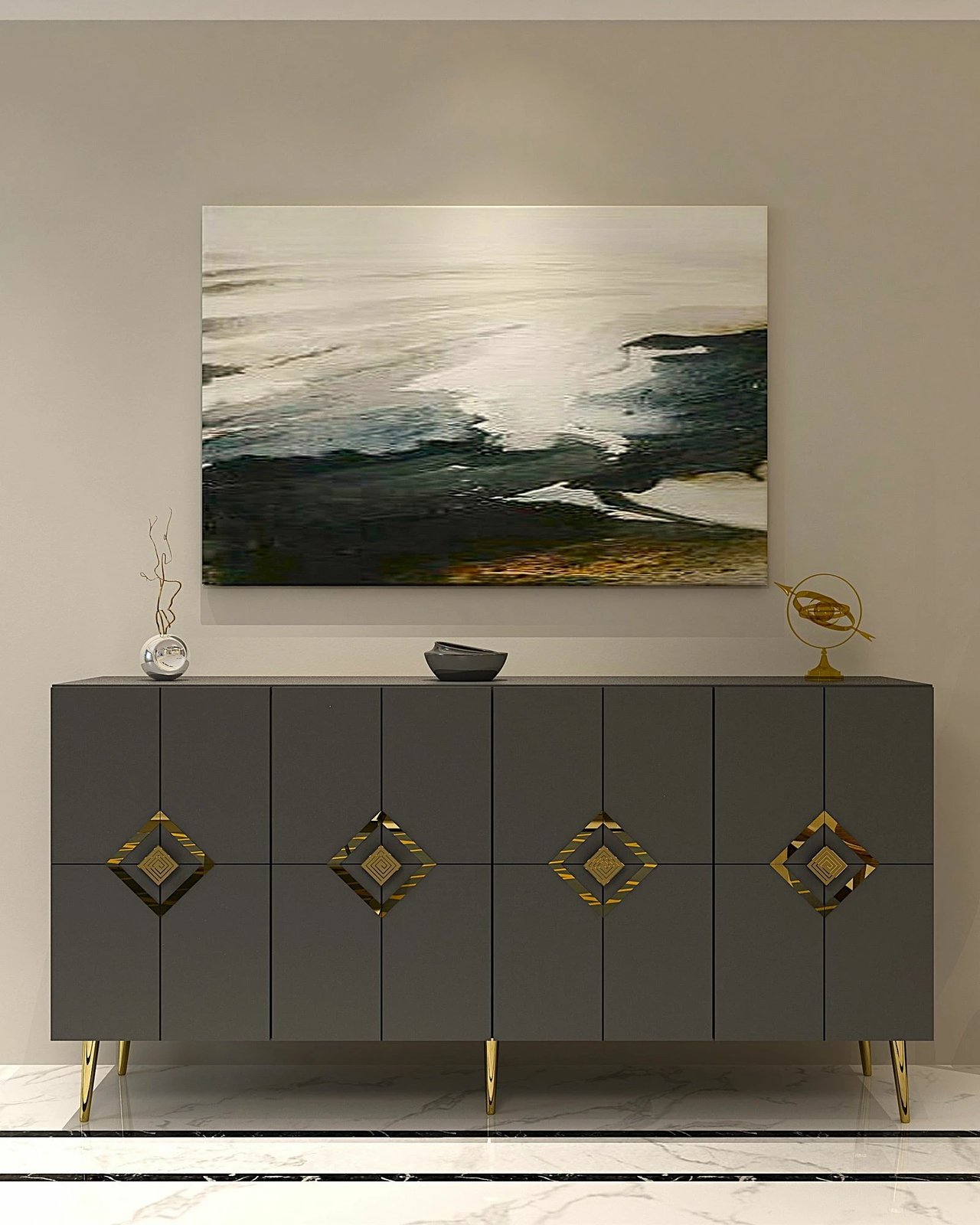 Konsol Skye Decor, ngjyrë antracit dhe ari, KB150