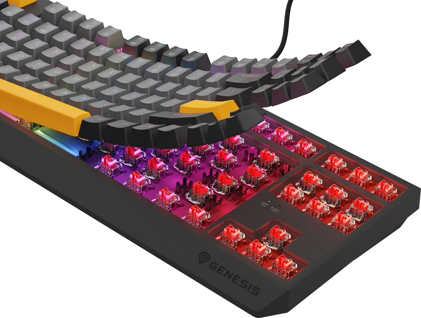 Tastierë mekanike gaming GENESIS Thor 230 TKL, Outemu Red, RGB, Wireless + Bluetooth + USB, Portokalli Tastierë mekanike gaming GENESIS Thor 230 TKL, Outemu Red, RGB, Wireless + Bluetooth + USB, Portokalli