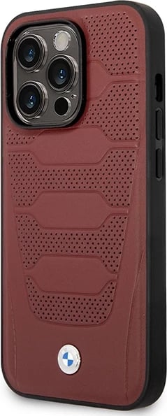 Mbështjellës BMW BMHMP14X22RPSR për iPhone 14 Pro Max 6.7", Leather Seats Pattern, MagSafe, Kuq e errët