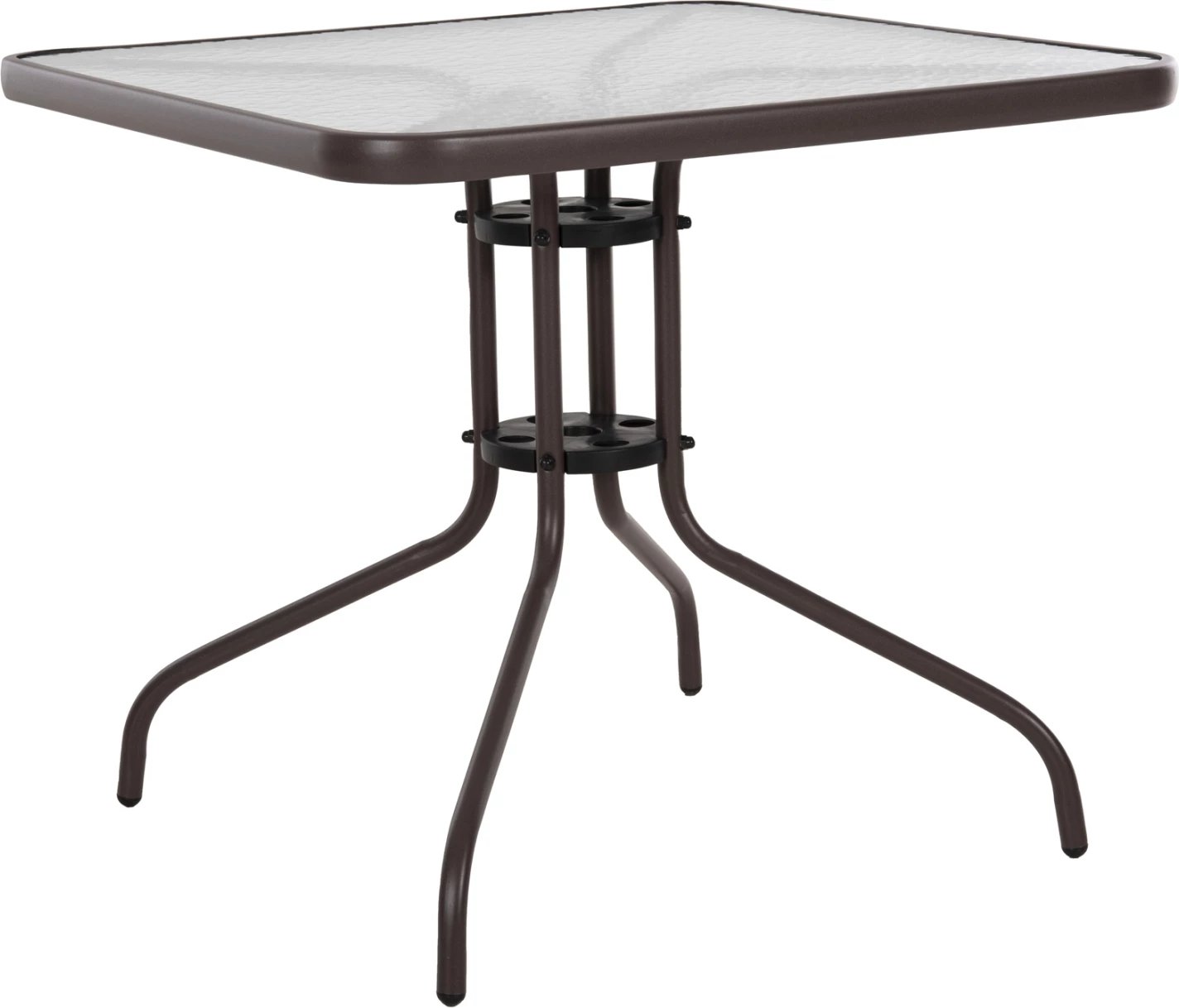 Tavolinë e jashtme katrore FIGO FH5972.02, ngjyrë kafe, metal-xham, 80x80x71 cm