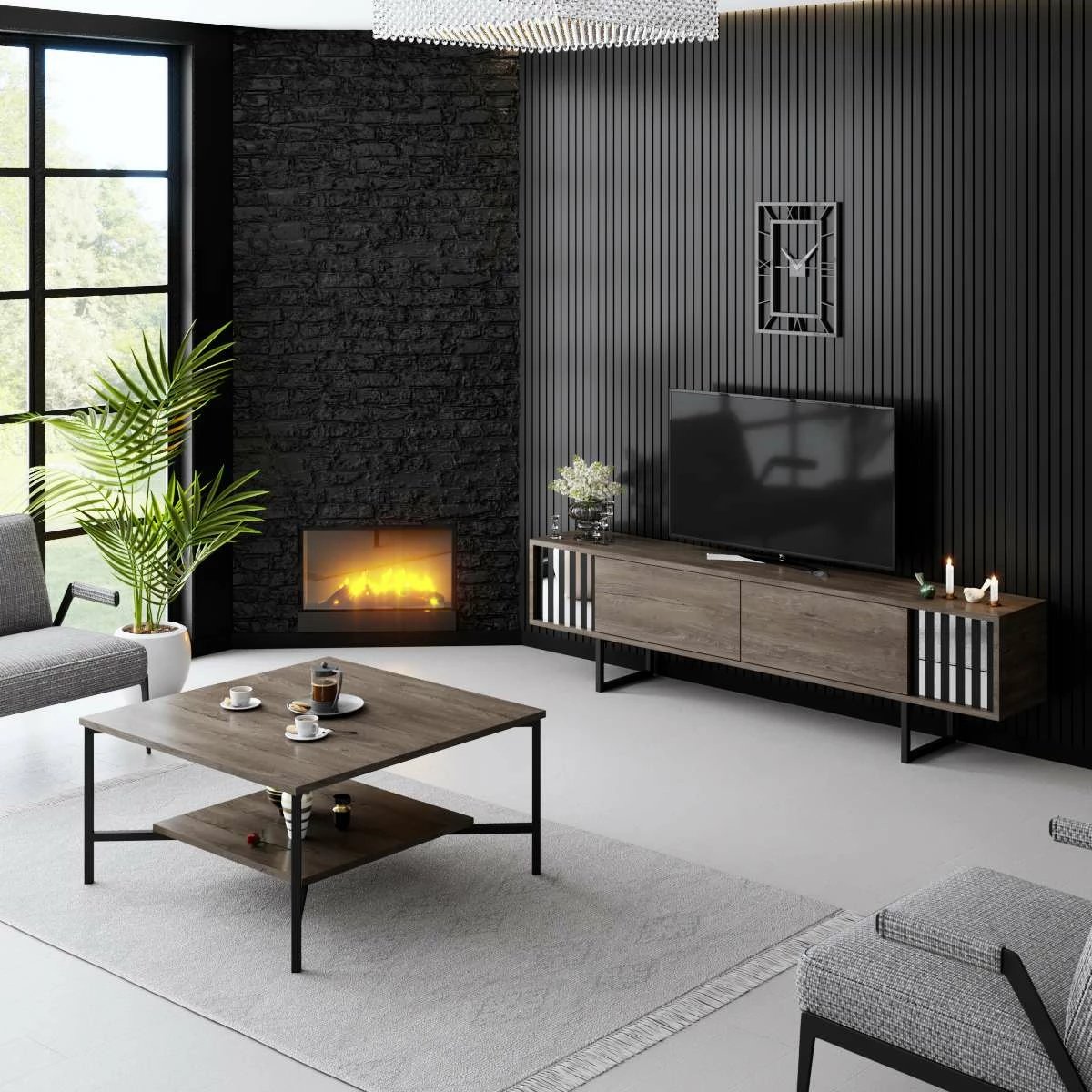 Komodë TV Hanah Home, Chrome Line, ngjyrë arre, e zezë