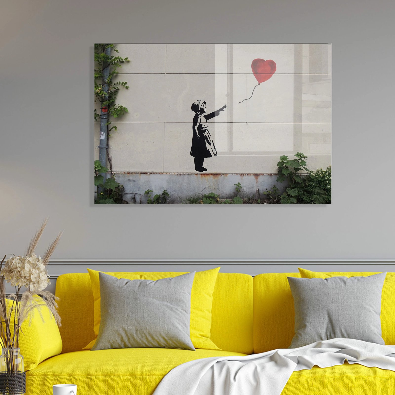 Pikturë dekorative prej xhami të temperuar, Banksy, shumëngjyrëshe, 50x70cm