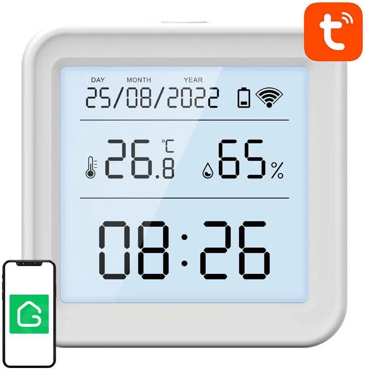 Sensor temperature dhe lagështie smart Gosund S6 me ekran LCD, Wi-Fi, i bardhë