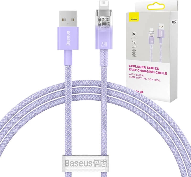 Kabllo karikimi e shpejtë Baseus Explorer Series USB-A në Lightning, 1m, vjollcë