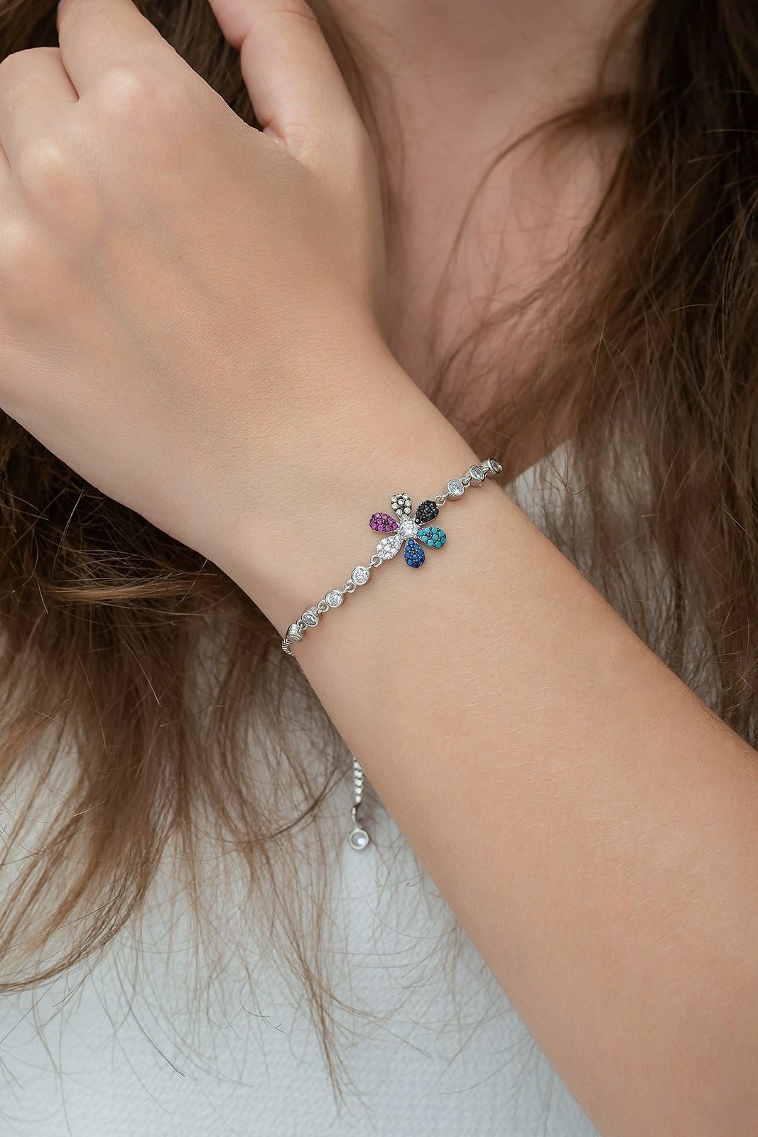 Byzylyk argjendi Jumeon, TRDYL809, ngjyrë argjendi, blu e errët, fuksia, e bardhë