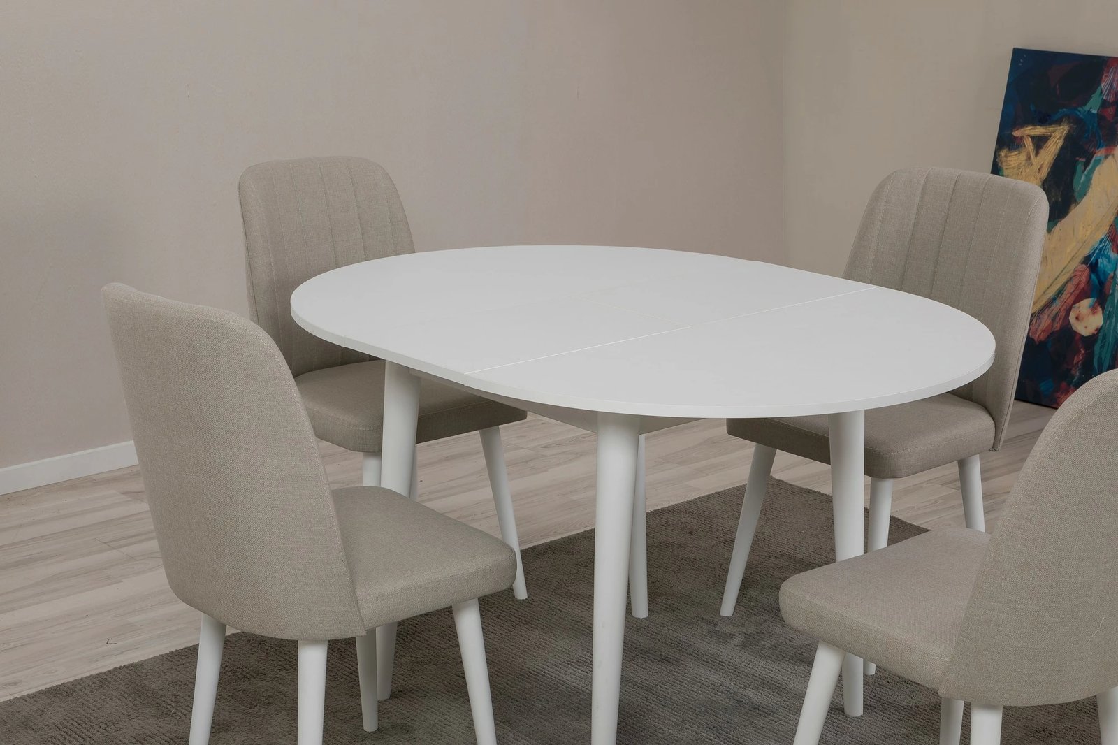 Tavolinë me karrige, zgjatshme, 5 copë, Skye Decor, Vina 1005 5, e bardhë, krem