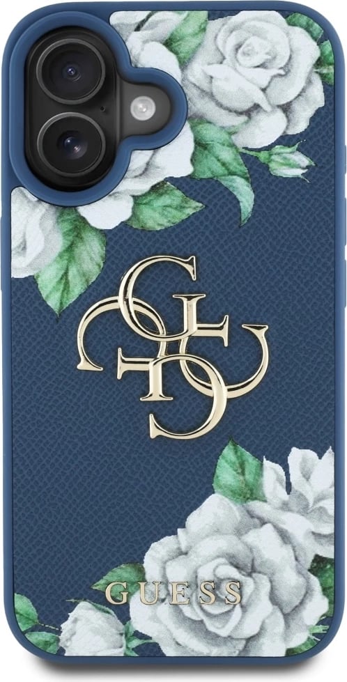 Mbështjellës Guess Grained Roses Big 4G logo për iPhone 16, Blu Mbështjellës Guess Grained Roses Big 4G logo për iPhone 16, Blu