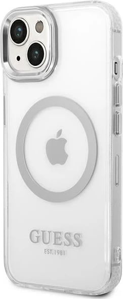 Mbështjellës Guess GUHMP14SHTRMS për iPhone 14 6.1", hardcase, MagSafe, argjendtë/transparent