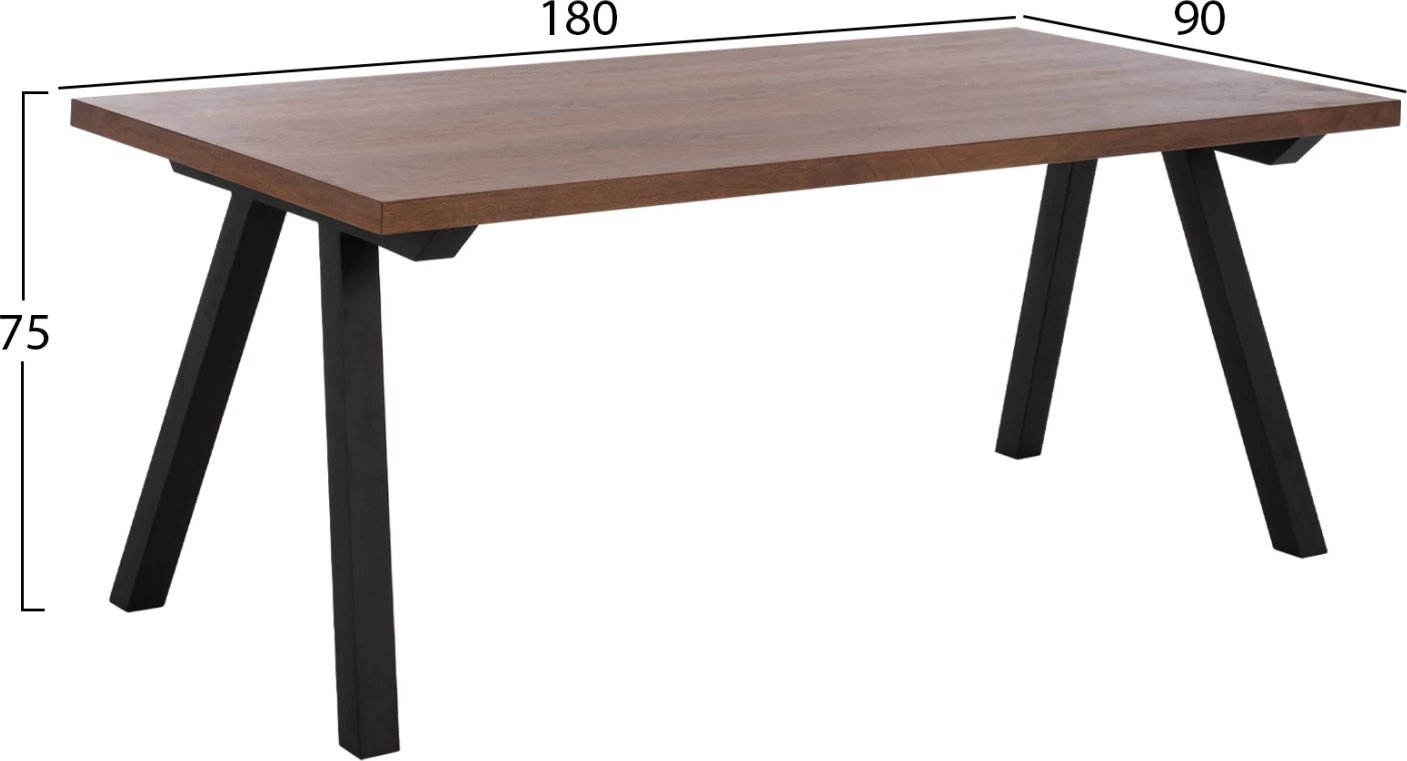 Tavolinë ngrënieje ARTI FH9305.02 MDF sipërfaqe ngjyrë arre këmbë metali 180x90x75H