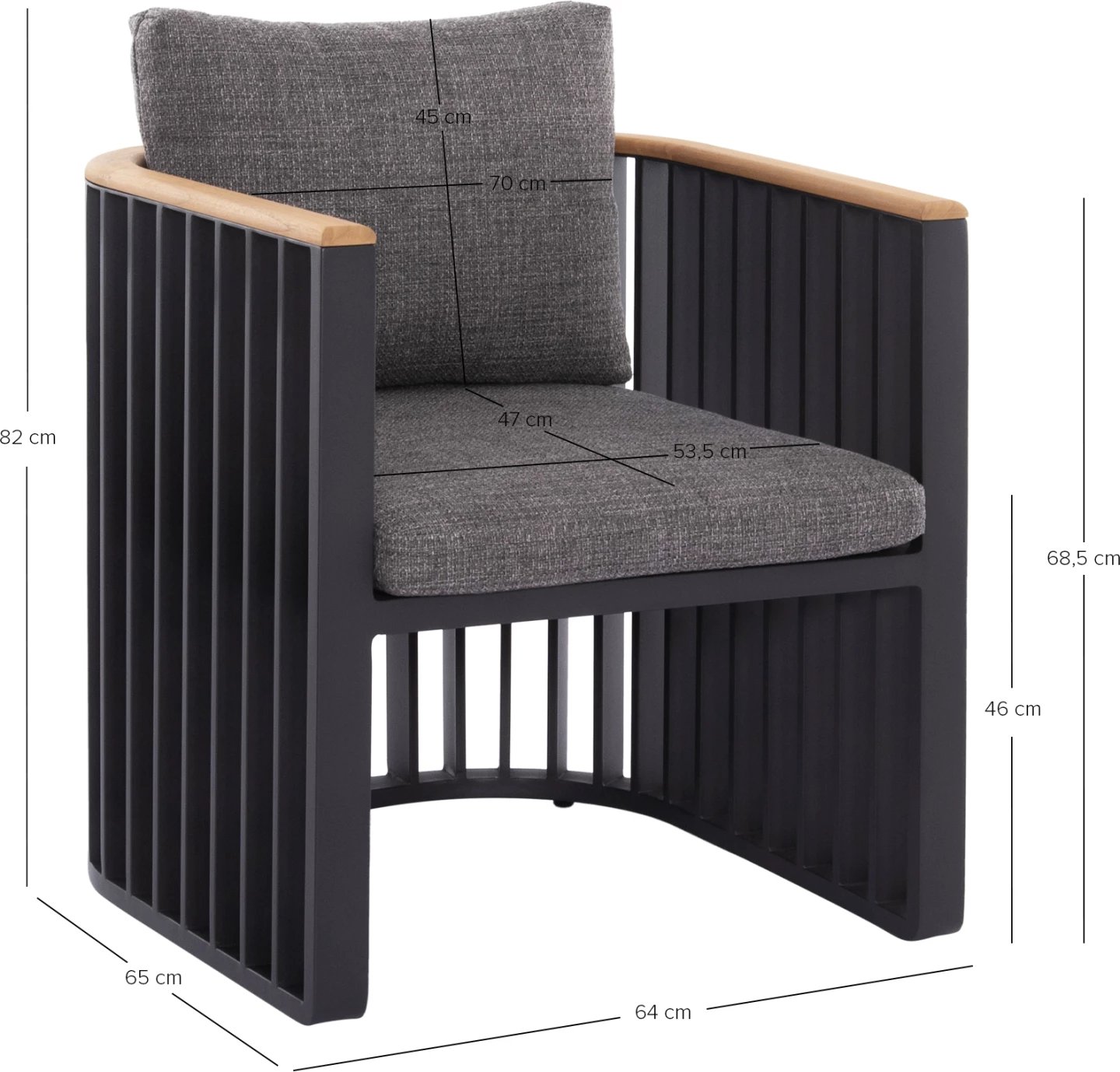 Karrige ngrënieje alumini Eternity, ngjyrë antracit, jastëkë gri, 64x65x68.5-82cm