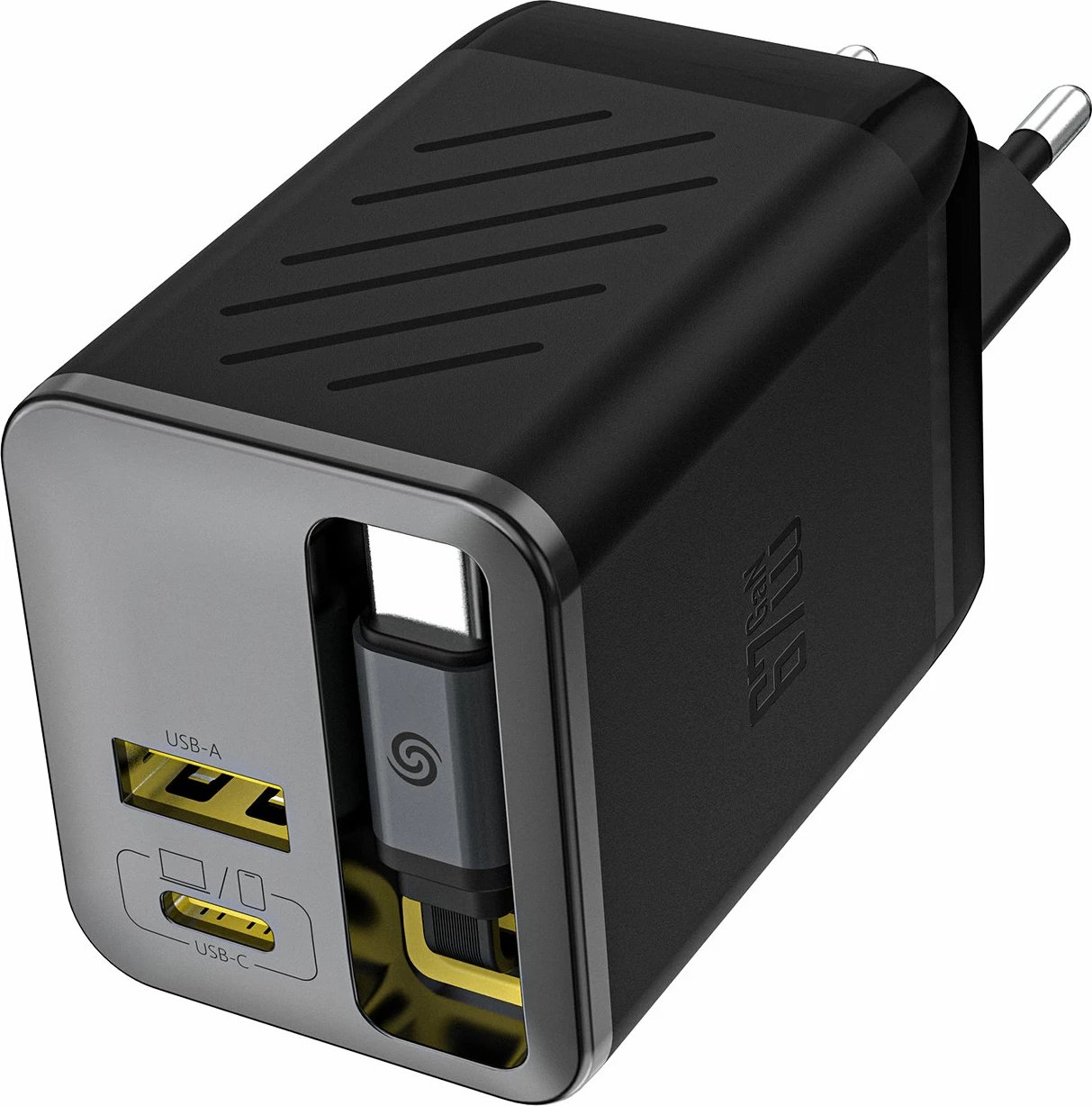 Karikues muri GaN, Dudao A67EU, 67W, 3 porta (USB-C, USB-A) me kabllo USB-C tërheqëse 60cm, EU plug, i zi