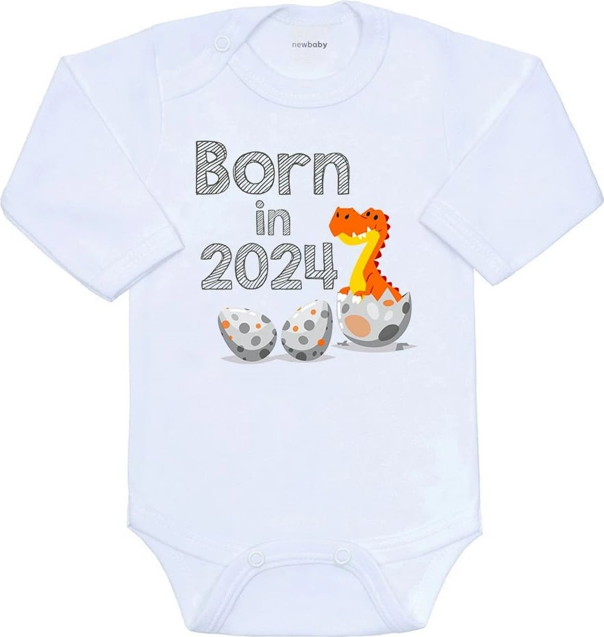 bodi bebe, NEW BABY, Born in 2024 dinosaur, 100% pambuk, me manga të gjata, madhësia 86 (12-18m), e bardhë