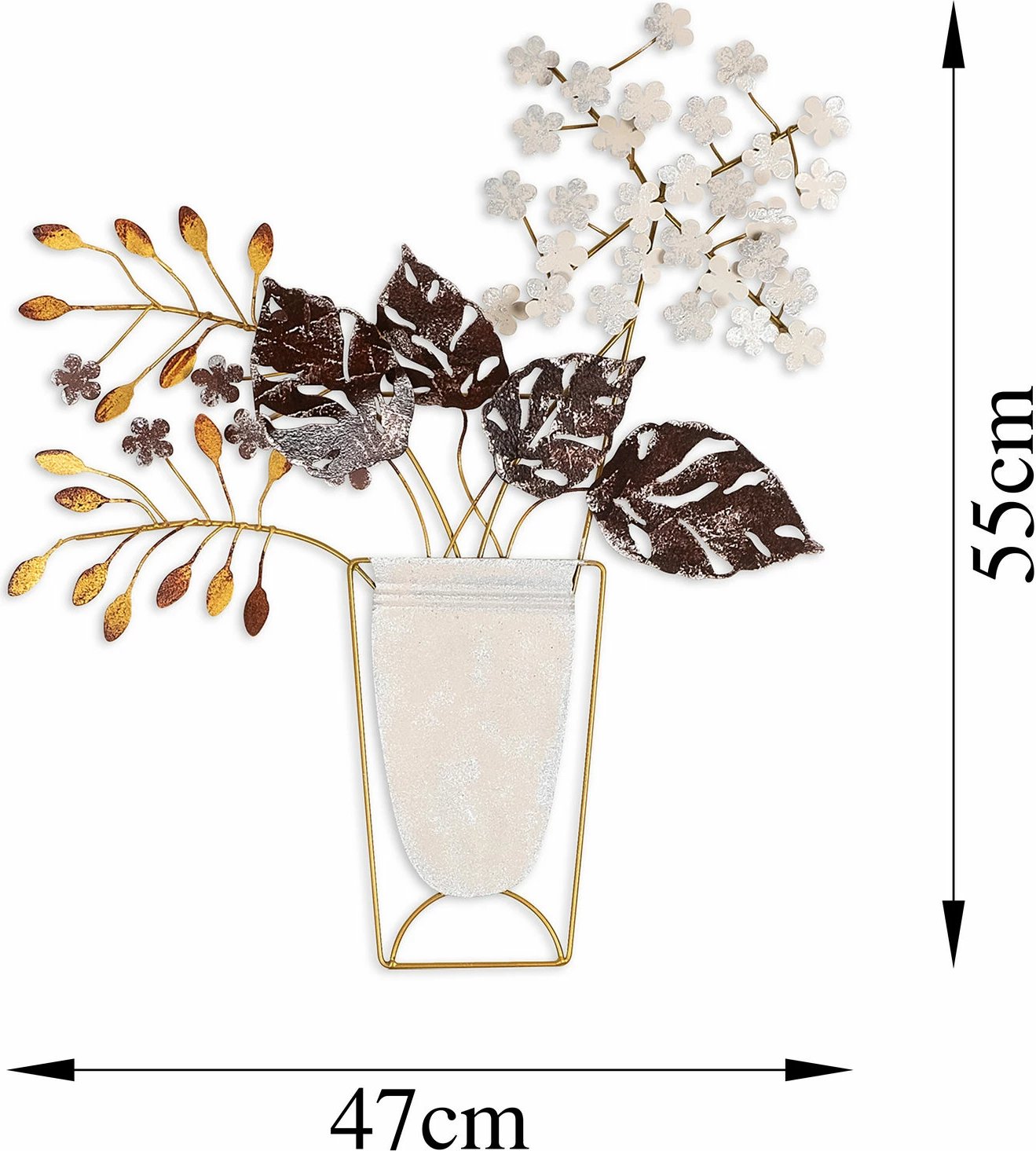 Aksesor dekorativ metalik për mur, lule në vazo, shumëngjyrësh