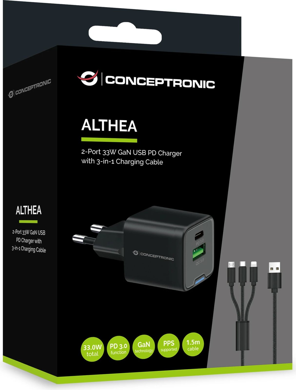 Karikues Conceptronic 2Port GaN 3-in-1 33WPD3.0/PPS, i zi