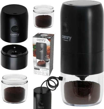 Mulli kafeje pa tela, Camry CR 4302, 25 W, kapacitet 25 g, rikarikues USB-C, gurë qeramike, i zi