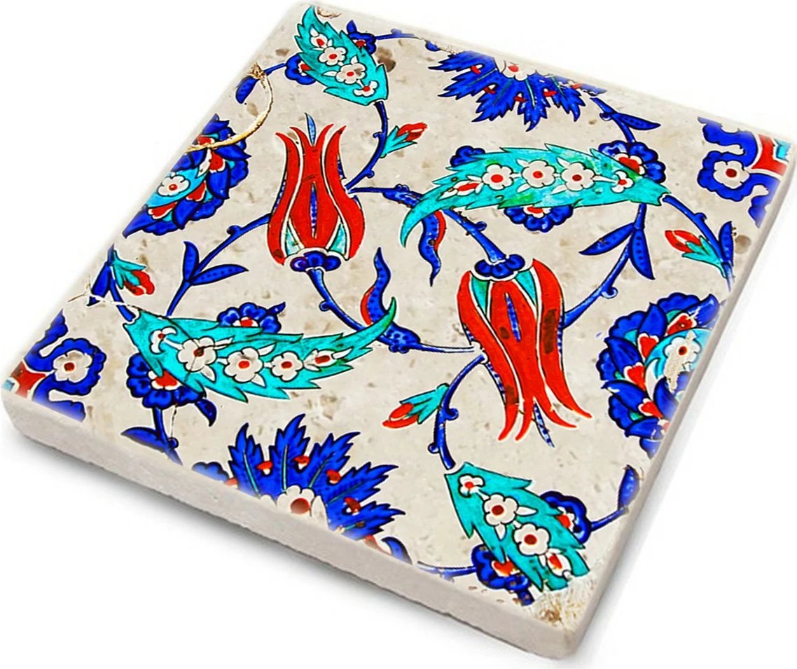 Set nënshtruesesh xhami prej guri natyral, shumëngjyrëshe, 10x10x1cm (4 copë), TAB684054044