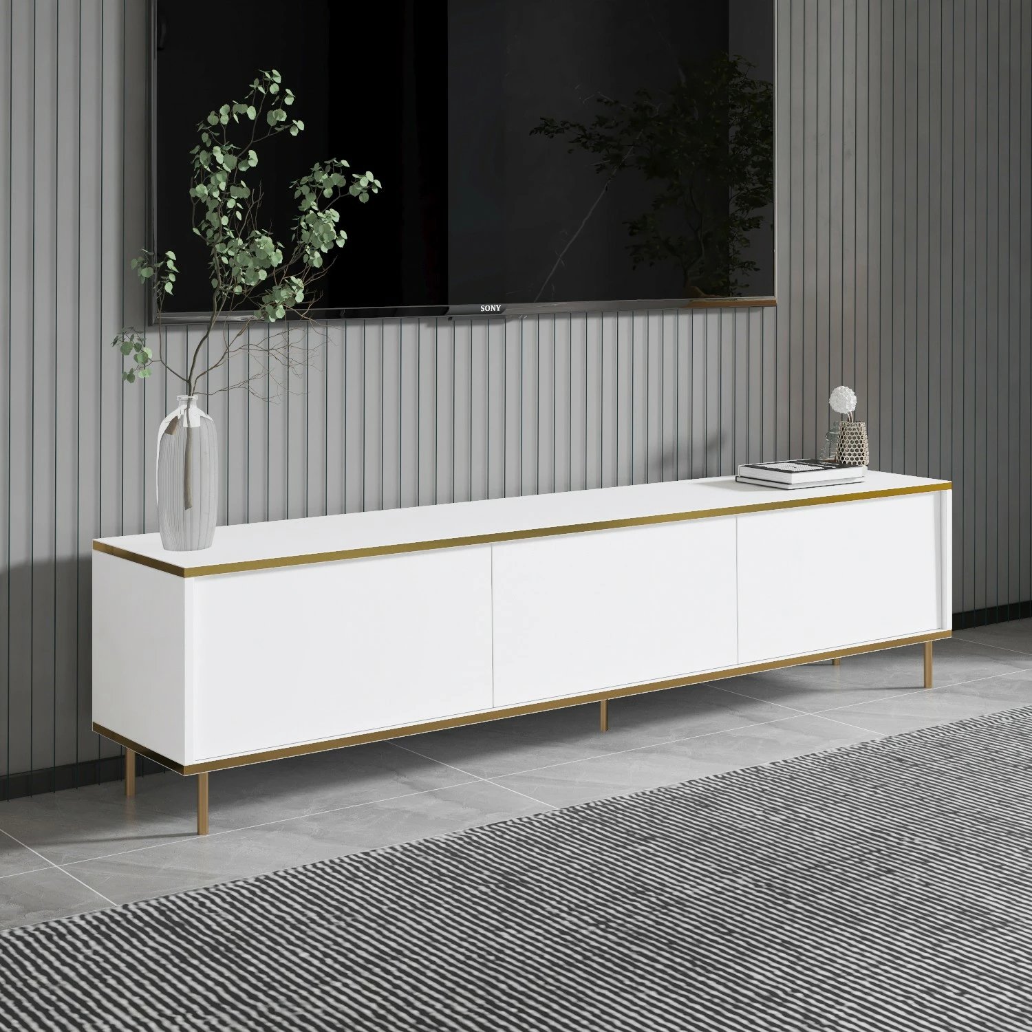 Komodë TV Hanah Home, e bardhë, e artë, Imaj