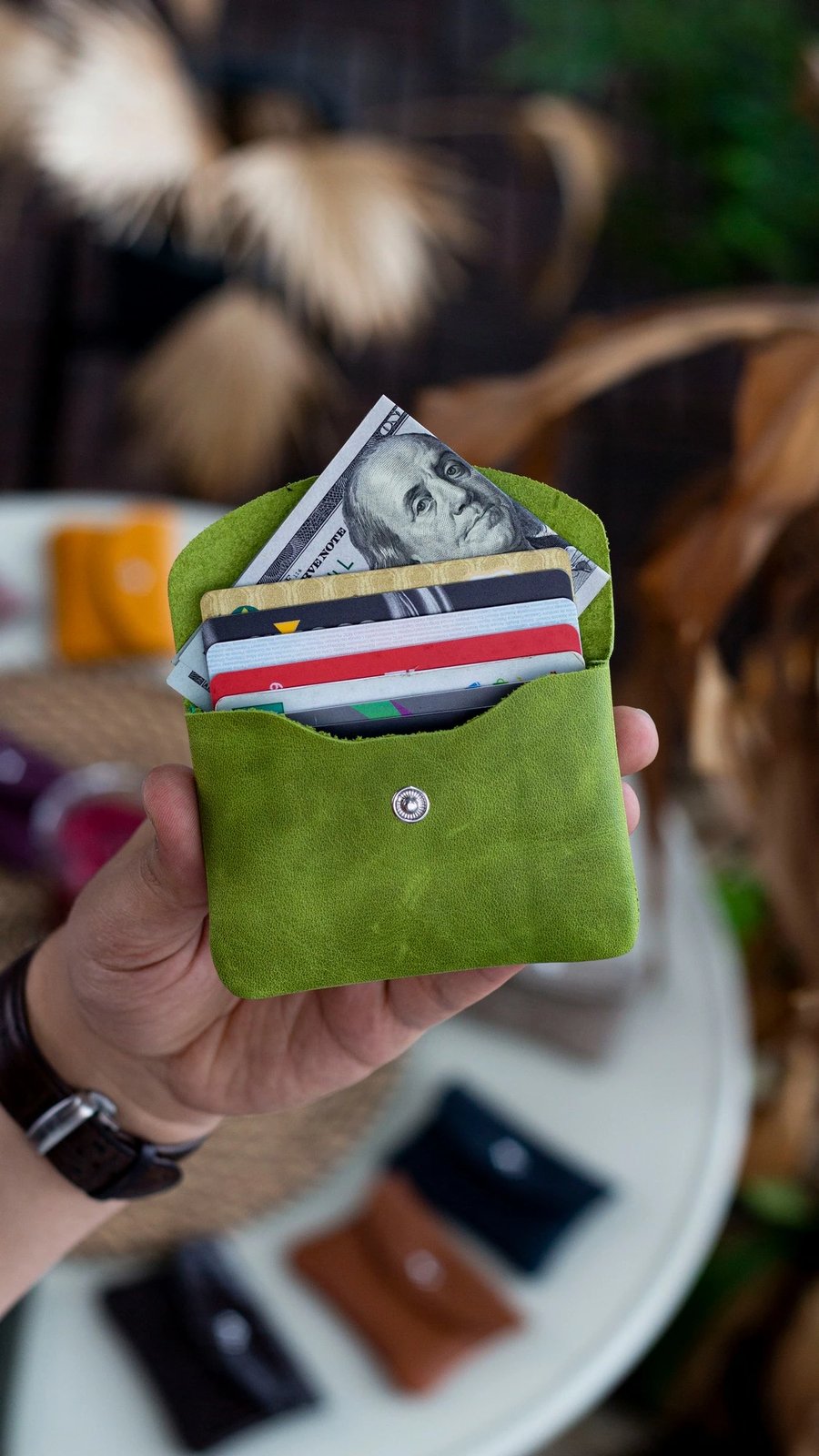 Mbajtës kartelash, lëkurë natyrale, ngjyrë fistik, Zoozie Bags, Murcia