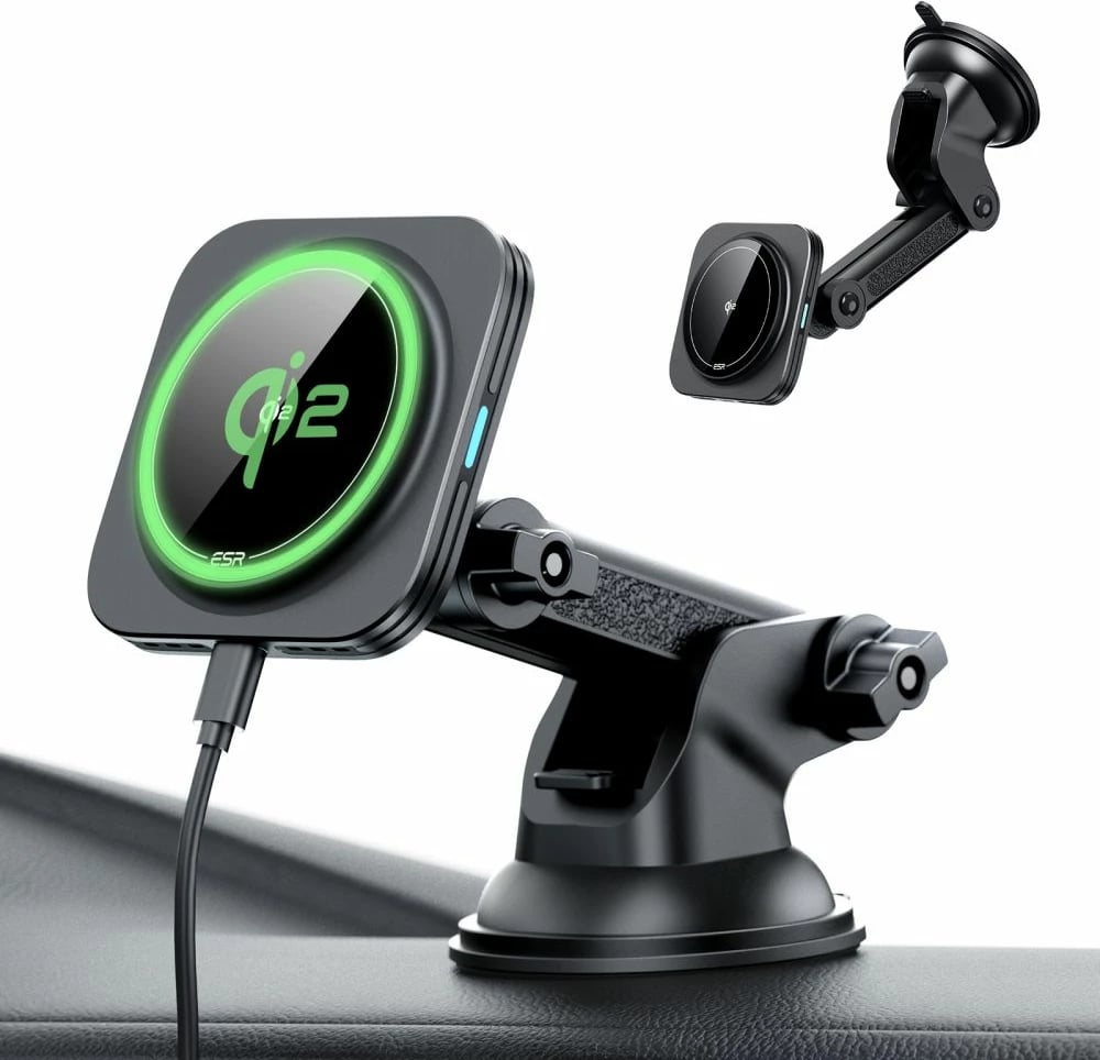 Mbajtës magnetik për veturë ESR HaloLock MagSafe Qi2 15W, i zi