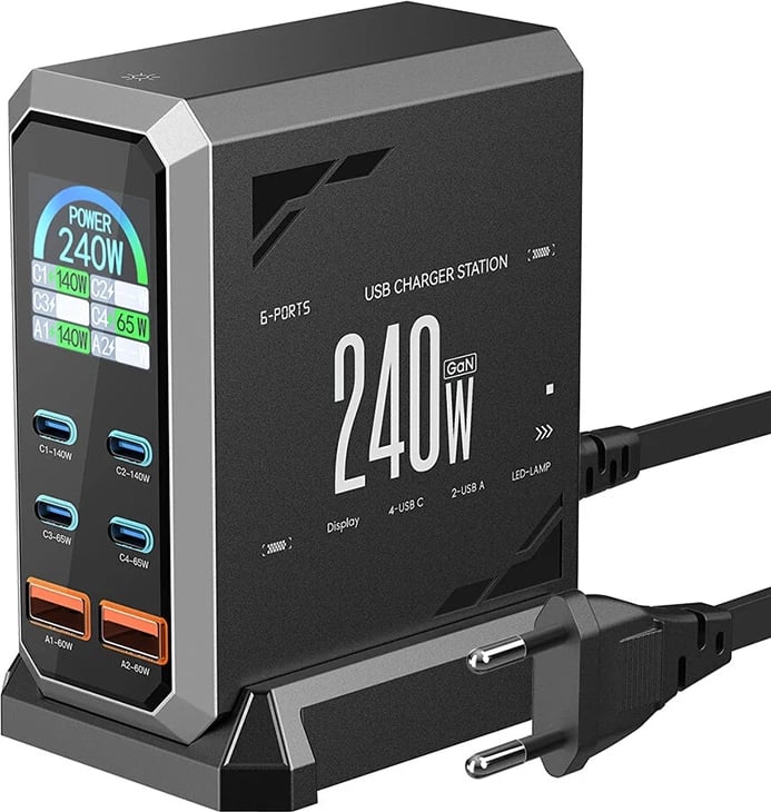 Karikues rrjeti BlitzWolf BW-S31, 6 porta (4x USB-C, 2x USB-A), PD 3.1/PPS, deri 240W, i zi