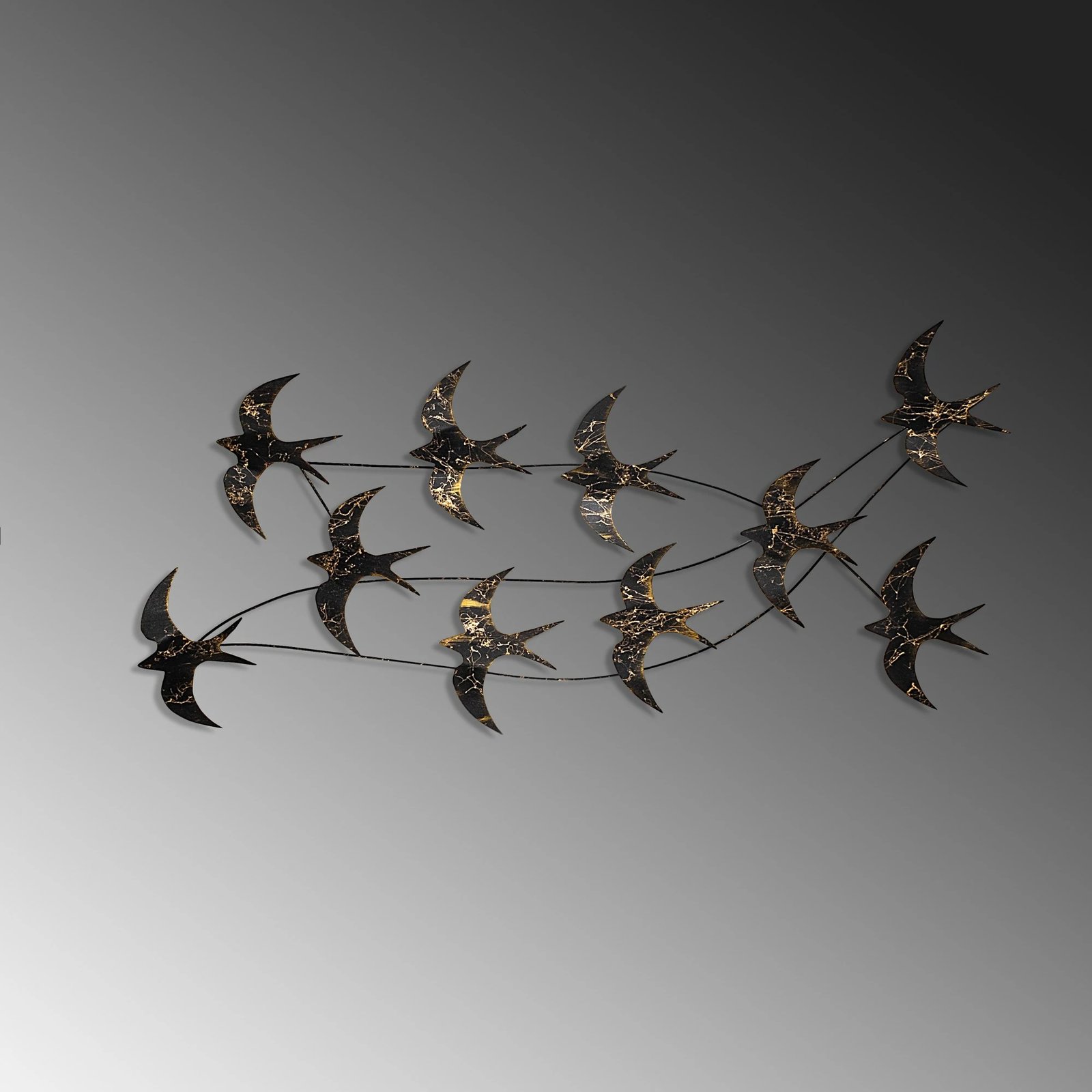 Aksesor dekorativ metalik për mur, Wallity, tufë dallëndyshesh 3