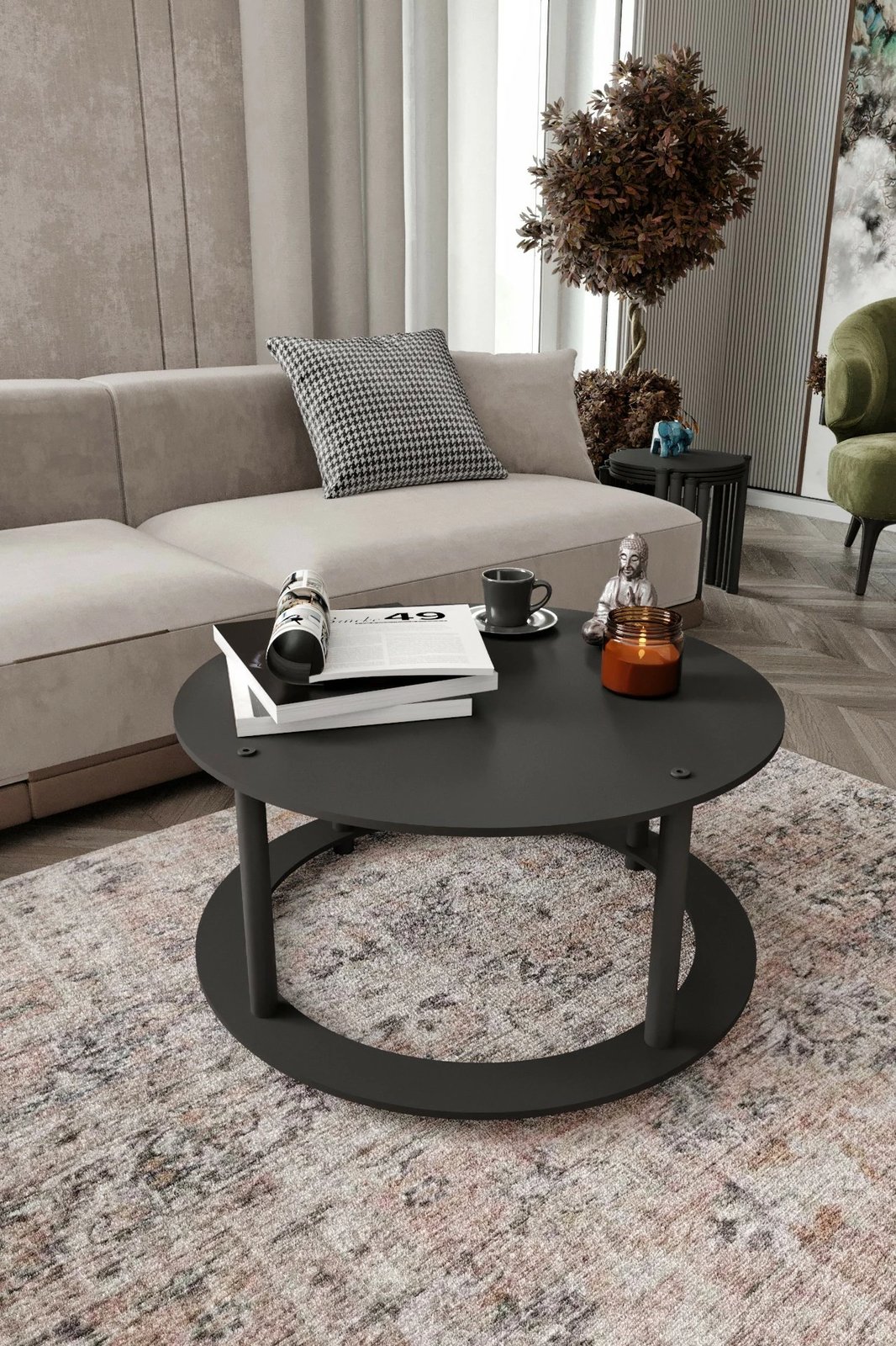 Tavolinë kafeje e zezë, Skye Decor, rrethore, Hole