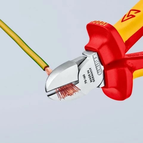 Knipex kërrusëse diagonale 70 06 160 T, 160mm, dorezë plastike, krom-vanadium, e kuqe/verdhe