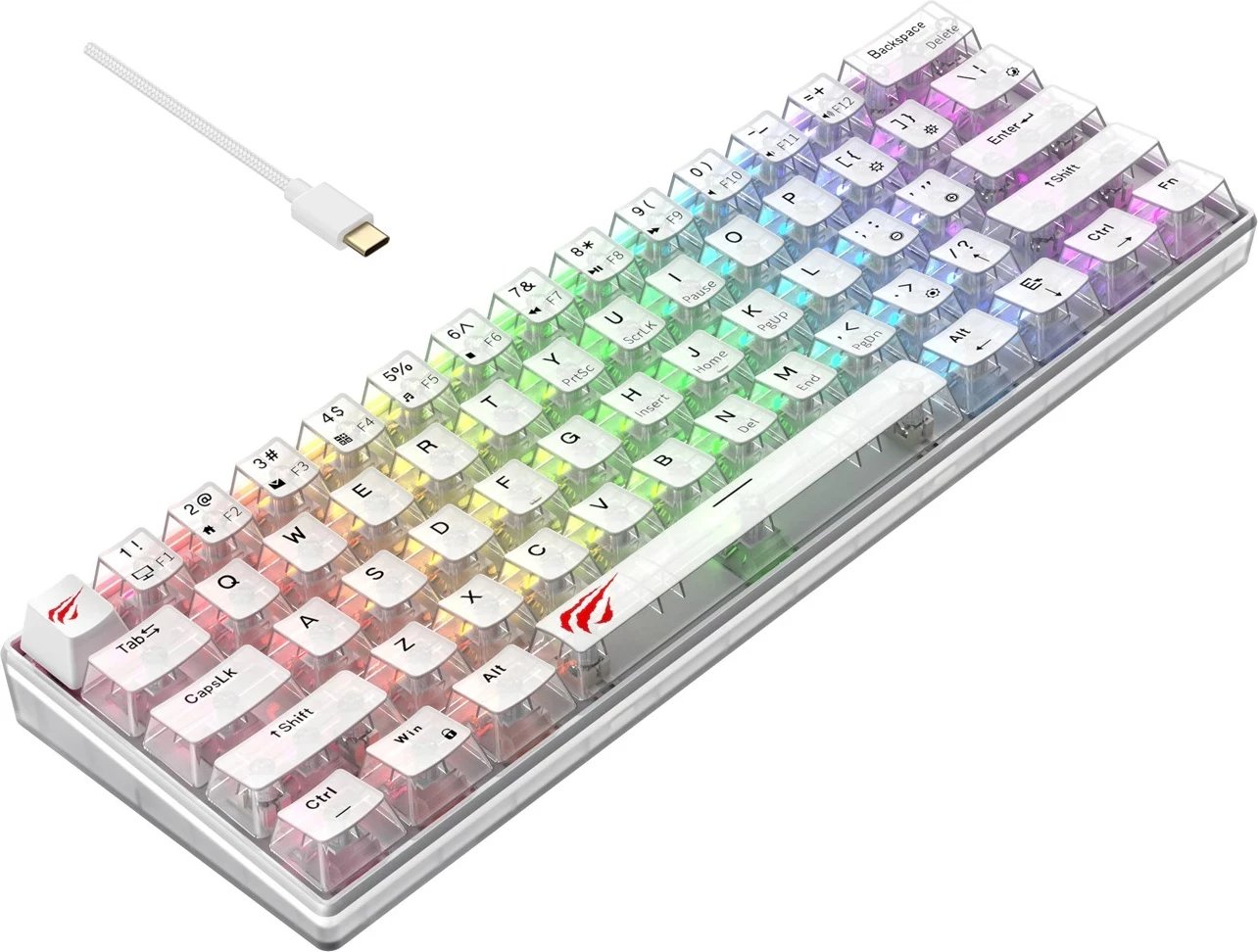 Tastierë gaming HAVIT KB903L, 61 tasta, RGB LED, me kabllo, e bardhë transparente