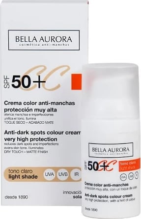 Krem CC anti-njolla Bella Aurora Light Tone SPF50+, 30ml unisex