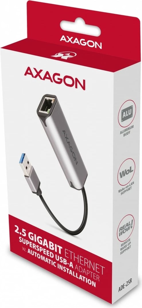 Kartë rrjeti AXAGON ADE-25R, 2.5 Gigabit Ethernet, USB-A 3.2 Gen 1, Gri