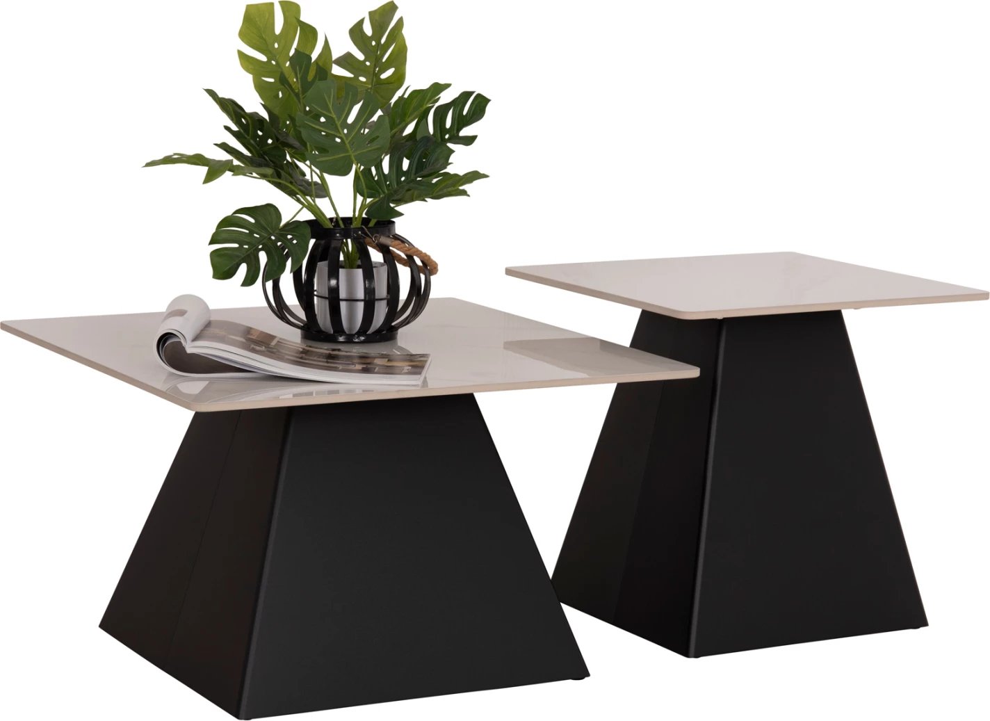 Set 2 tavolina kafeje Quber(X), gur sintetik, bazë e zezë, FH18311.02