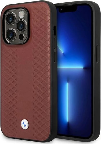 Mbështjellës BMW Leather Diamond Pattern MagSafe për iPhone 14 Pro Max 6.7", i kuq