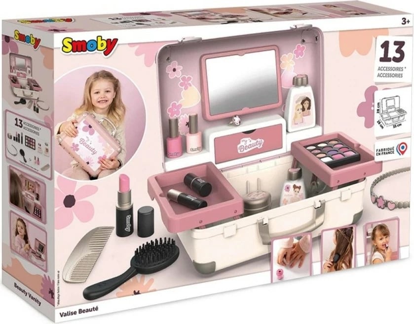 Set loje valixhe Smoby My Beauty Vanity me 13 aksesorë, shumëngjyrëshe