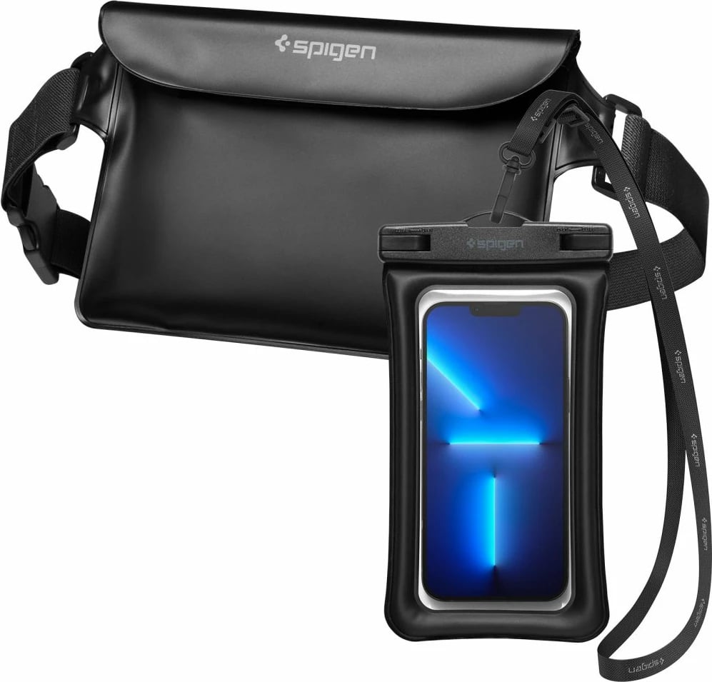 Set çantë beli dhe mbështjellës telefoni Spigen Aqua Shield A621, IPX8, e zezë