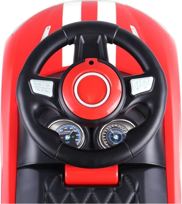 makinë shtytëse për fëmijë, Milly Mally, Racer, me timon interaktiv e 3 melodi, ndalim kundër përmbysjes, bagazh lodrash, deri 25 kg, e bardhë