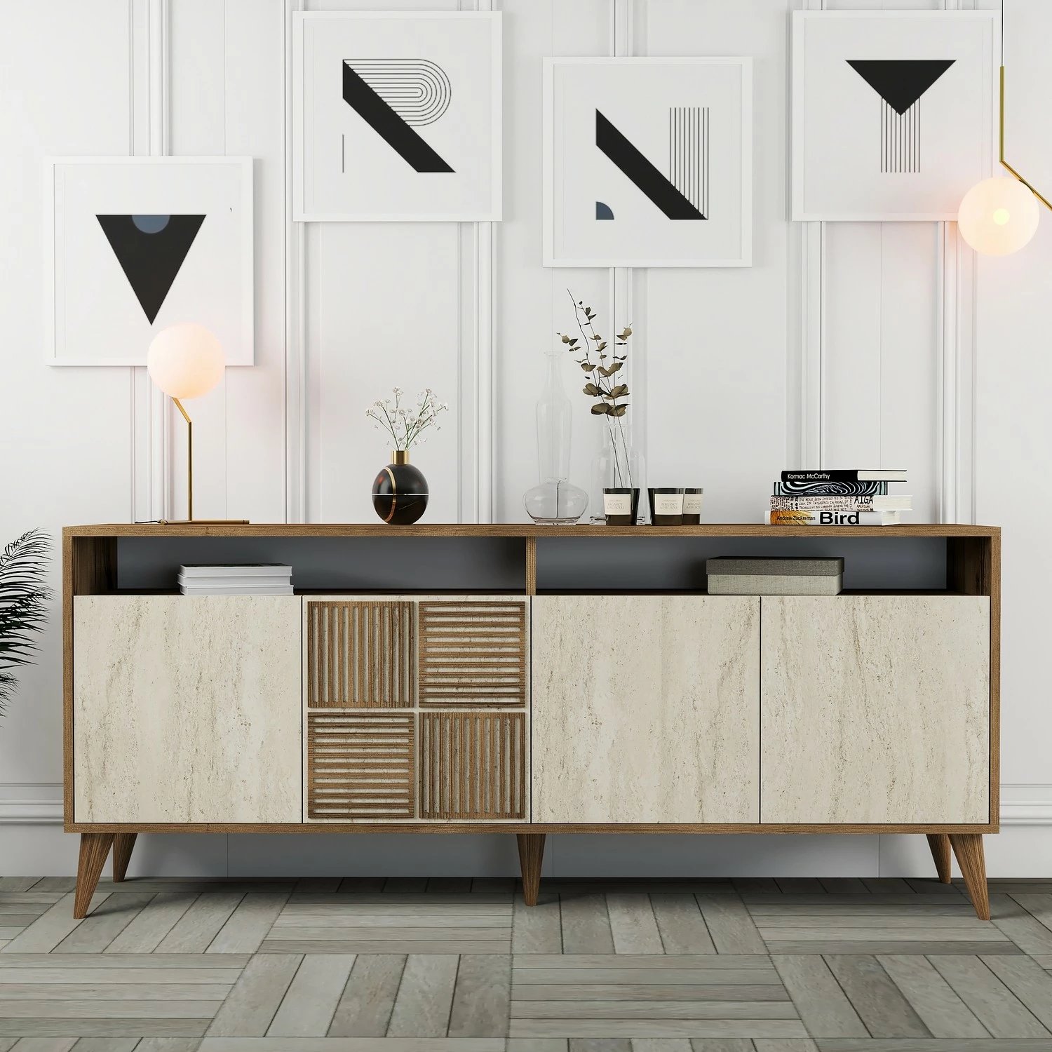 Konsolë Hanah Home Milan, ngjyrë arre dhe travertin