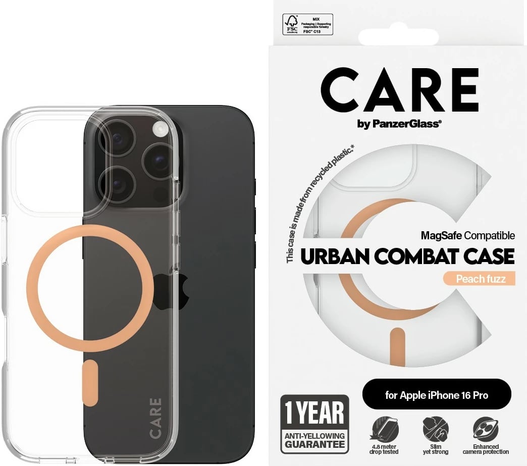 Mbështjellës PanzerGlass CARE Case Flagship Peachy MagSAFE për iPhone 16 Pro, transparent