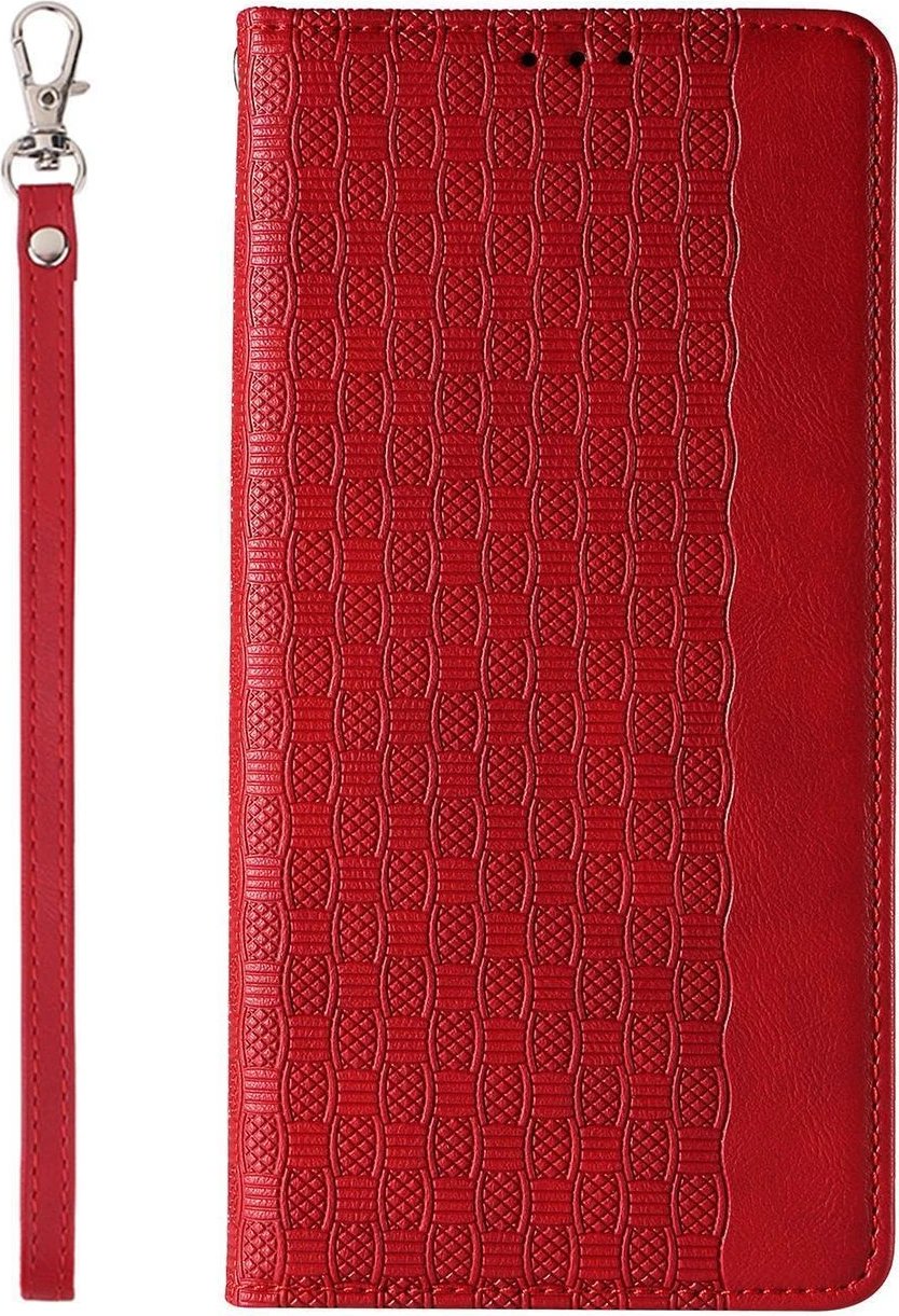 Mbështjellës Hurtel Magnet Strap Case për iPhone 14, me kapak, portofol, qëndrim dhe rrip, Kuq